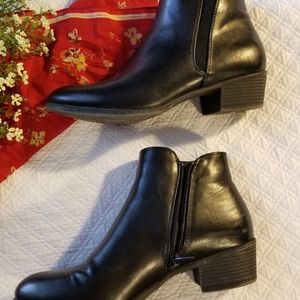Black Faux Leather Heeled Ankle Boots